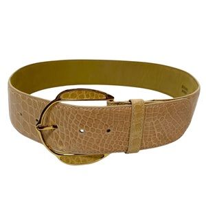 KWANPEN Genuine Crocodile Handmade Belt Women’s Tan Gold Buckle Leather Vintage